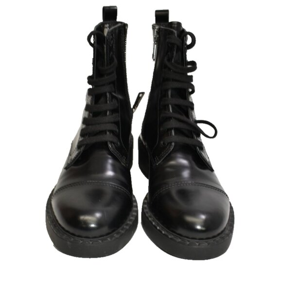New! PRADA ‘Spazzolato’ Chocolate Leather Combat Boots Black 10.5 US DD222B - Picture 9 of 10